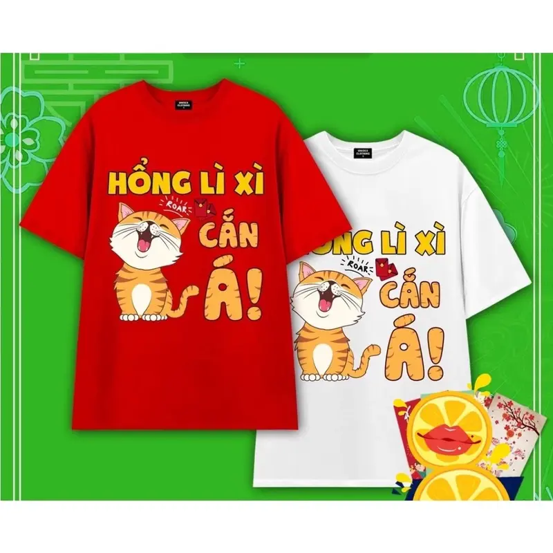 Áo Thun Gia Đình Hổng Lì Xì cắn á,chất vải cotton mềm mịn thoáng mát Nam Nữ  Menswear Cổ Tròn Unisex 0