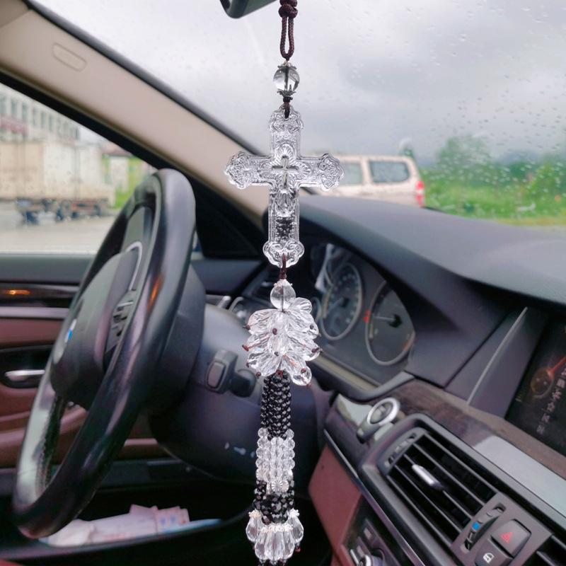  Khánh treo gương chiếu hậu oto Thánh Giá Pha le tua rua ngọc traj cao cấp trang trí nội thất oto phòng khách phòng trà hồng â trangtrí xehơi 