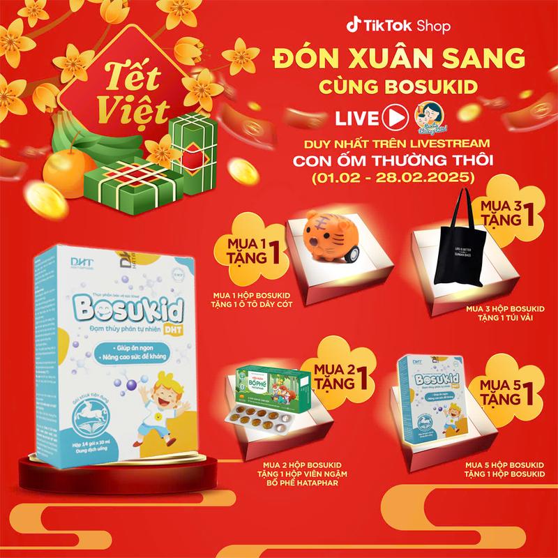 Đạm thuỷ phân Bosukid DHT-Thực phẩm bổ sung dinh dưỡng-Hộp 14 gói [QUÀ TẶNG CHỈ ÁP DỤNG TRÊN LIVESTREAM] Baby & Supplements  vitamin tổng hợp   siro  ăn ngon Cho Bé