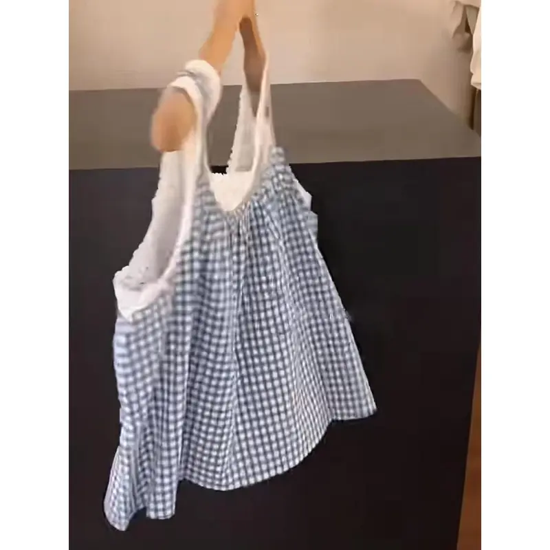 Áo Vest Kẻ Sọc, Phong Cách Pháp, Thiết Kế Kẻ Sọc Tươi Mới Buộc Dây, Khâu Ngọt Ngào, Dễ Phối Đồ, Dáng Rộng Vừa Vặn, Hai Mảnh Giả, Có Dây Đeo 3