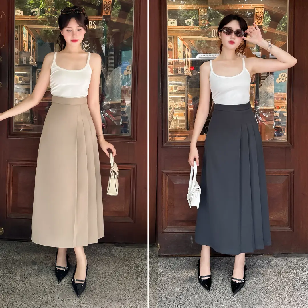 [ Giá Mở Bán ] Chân váy Mora chữ A form Hàn Quốc dáng dài cách điệu xếp ly TRENDING, chân váy dáng suông nhẹ nhàng phù hợp côn sở trẻ trung thanh lịch pha chút cá tính. SA10-CV10