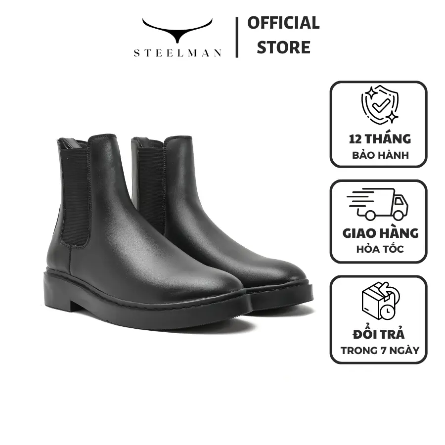 Giày da nam Chelsea Boot Classic chất da trơn nhẵn, độ bóng nhẹ, đế cao su đúc tăng 3cm chiều cao được khâu chắc chắn