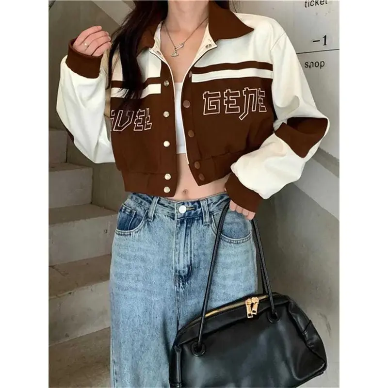 JAKET CROP WANITA | Y2K CROOPE JACKET VARSITY KOREAN 2