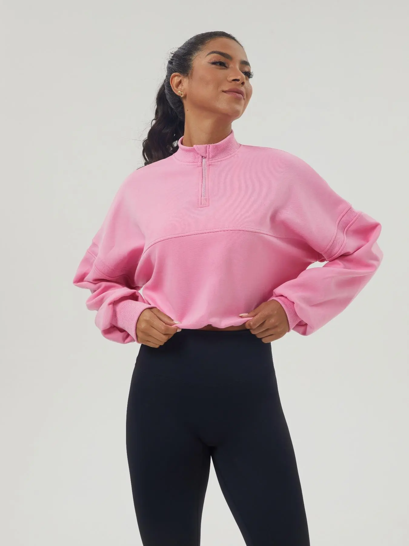 Women's Solid Zip Up Drop Shoulder Sports Sweatshirt, Casual Long Sleeve Pullover for Fall & Winter, Ladies Sportswear for Indoor Outdoor Wear