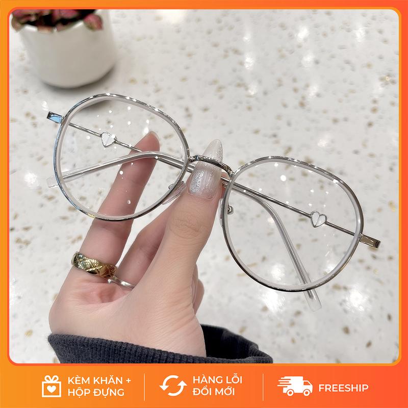 Mắt Kính Dáng Tròn Mảnh Kim Loại Phối Hình Trái Tim Dễ Thương M57