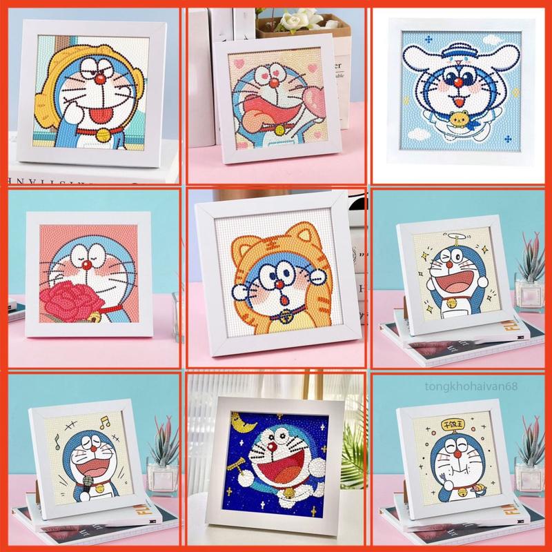 Tranh Đính Đá Doreamon Kèm Khung, Tranh Gắn Đá Mini 5D Tự Hoàn Thành, Tăng Khả Năng Sáng Tạo Cho Bé Thêu Chữ