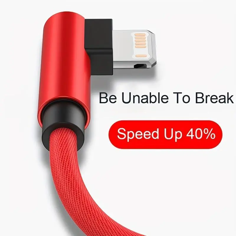Kabel USB 90 ° untuk iPhone 14/13/12 / 11 / X / 8 / 7 / 7Plus / 6 / 6S / 5, pengecasan pantas dan pemindahan data, untuk iPad dan iPhone