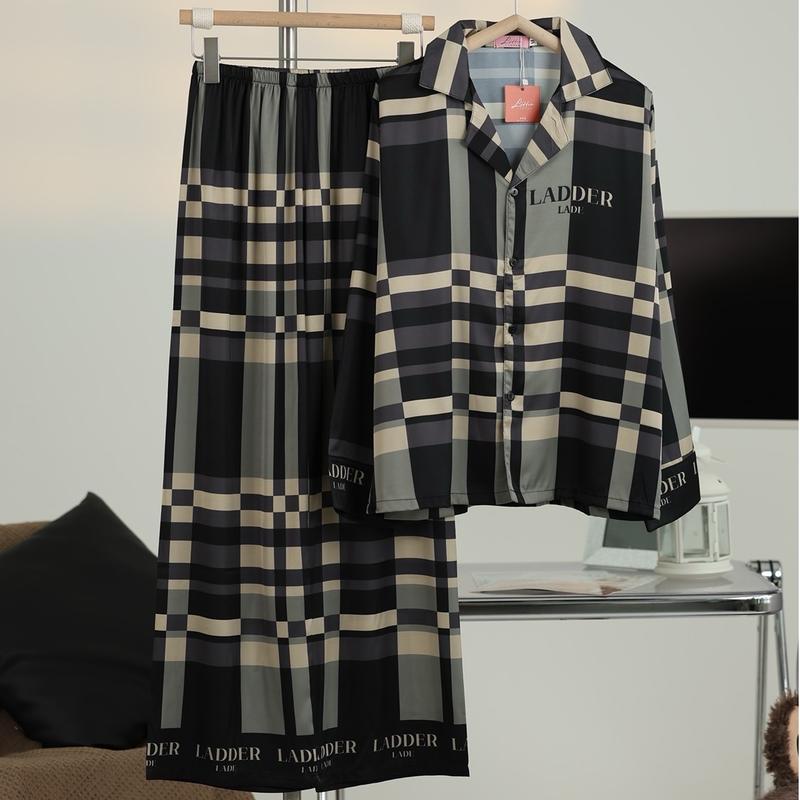 Bộ ngủ - pyjama ( Không túi) quần dài tay dài kẻ đen be ladder