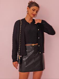 Two-piece Set Women's Solid Color Short Sleeve Knit Top & Button Front Cardigan, Casual Round Neck Knit Top & Long Sleeve Outerwear for Fall & Winter, Women's Knitwear for Daily Wear