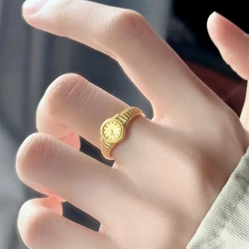Đồng Đồng Hồ Nhẫn Ngón Tay Mini, Thiết Kế Sáng Tạo, Có Thể Điều Chỉnh, Phong Cách Cổ Điển, Được Làm Bằng Hợp Kim, Với Vỏ Đồng Đồng Hồ 1