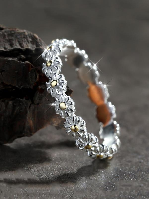 925 Sterling Silver Fashion Flower Design Ring, Boho Style Ring for Women, Casual Jewelry for Party, Daily Decor, Trendy Exquisite Jewelry for Birthday Gift 7