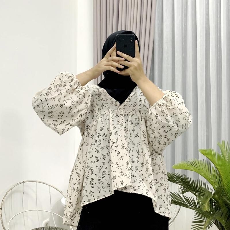 V BLOUSE SESA FLOWER KOREAN STYLE VINTAGE Wanita / SESA BLOUSE KOREAN LOOK Atasan Wanita Floral Casual Baju 4