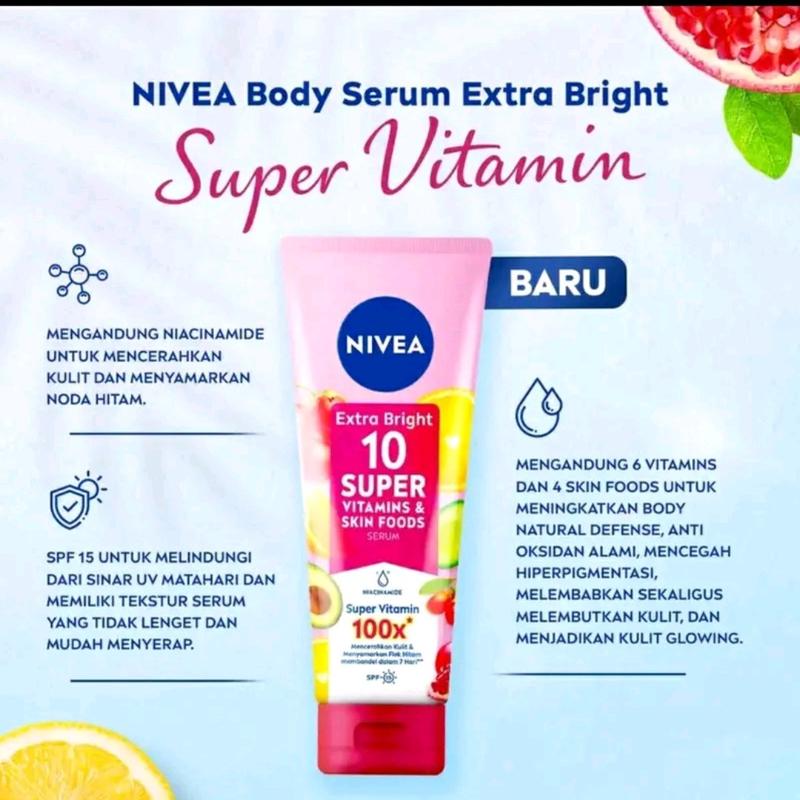 NIVEA EXTRA BRIGHT 10 SUPER VITAMINS & SKIN FOODS SERUM 180ML Semua Jenis Kulit 3