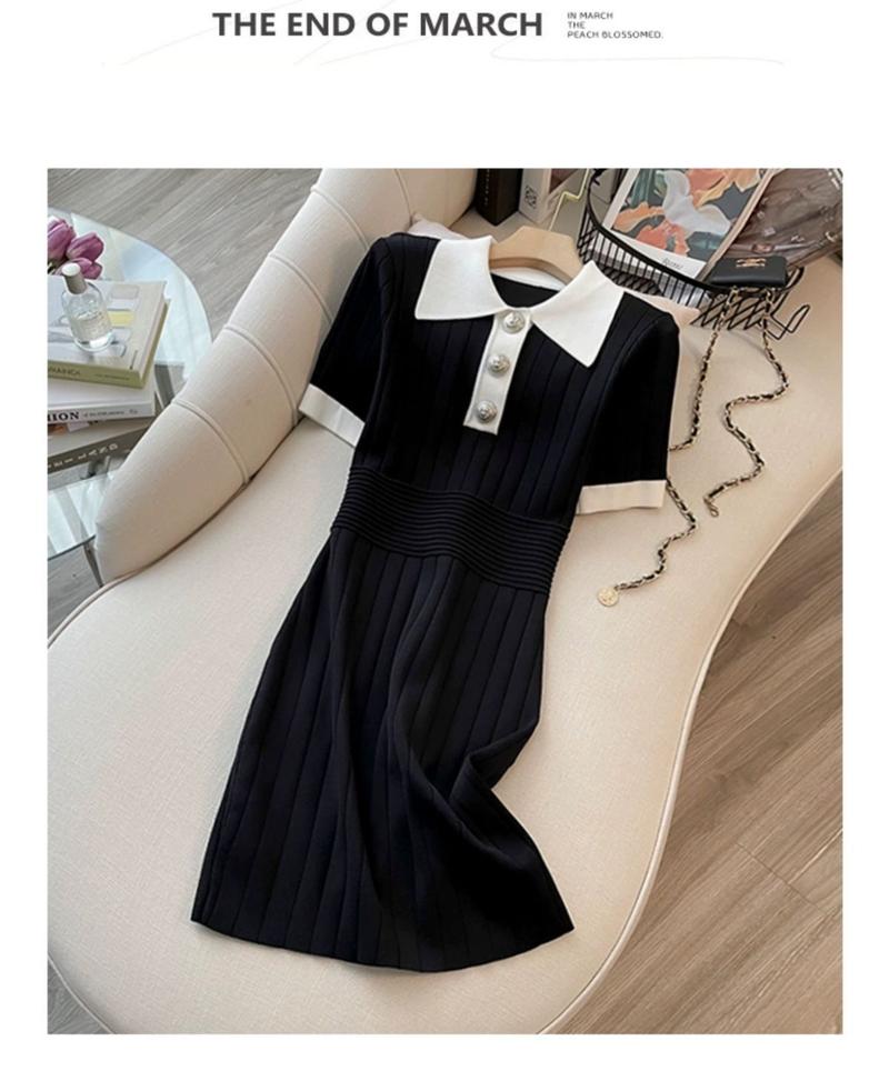 Product Introduction of Váy Dệt Kim Lụa Lạnh Cổ Polo Phong Cách Cổ Điển, Ôm Vừa Vặn, Váy Bodycon Ngắn, Cao Cấp, Hàng Mới Về Mùa Hè 24 Năm Nữ Dress Đen 3