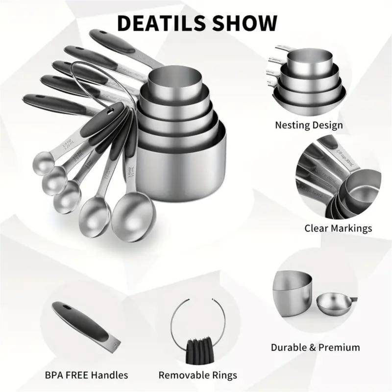 Product Introduction of Stainless Steel Measuring Cup & Spoon Set, 10pcs/set Including Spoons & Canister, Durable Kitchen Measuring Utensils for Baking & Cooking 4