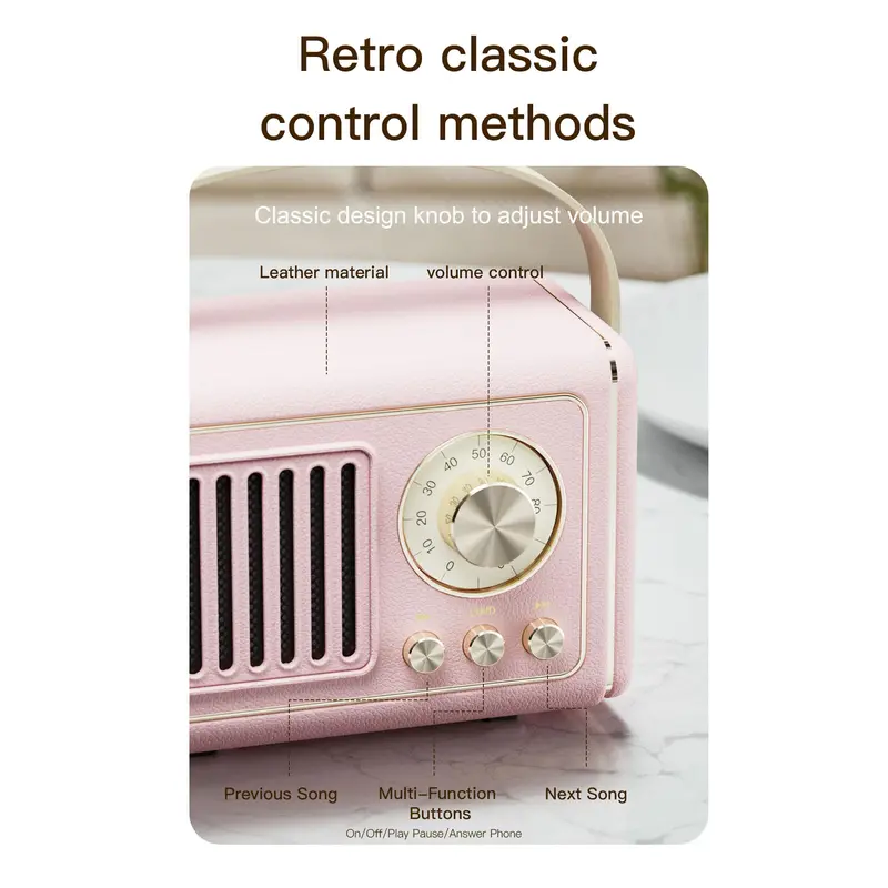 Portable Wireless Speaker, Vintage Style FM Radio Speaker with Classic Knob Design, Rechargeable Bluetooth-compatible Speaker for Home & Outdoor, Smartphone 8