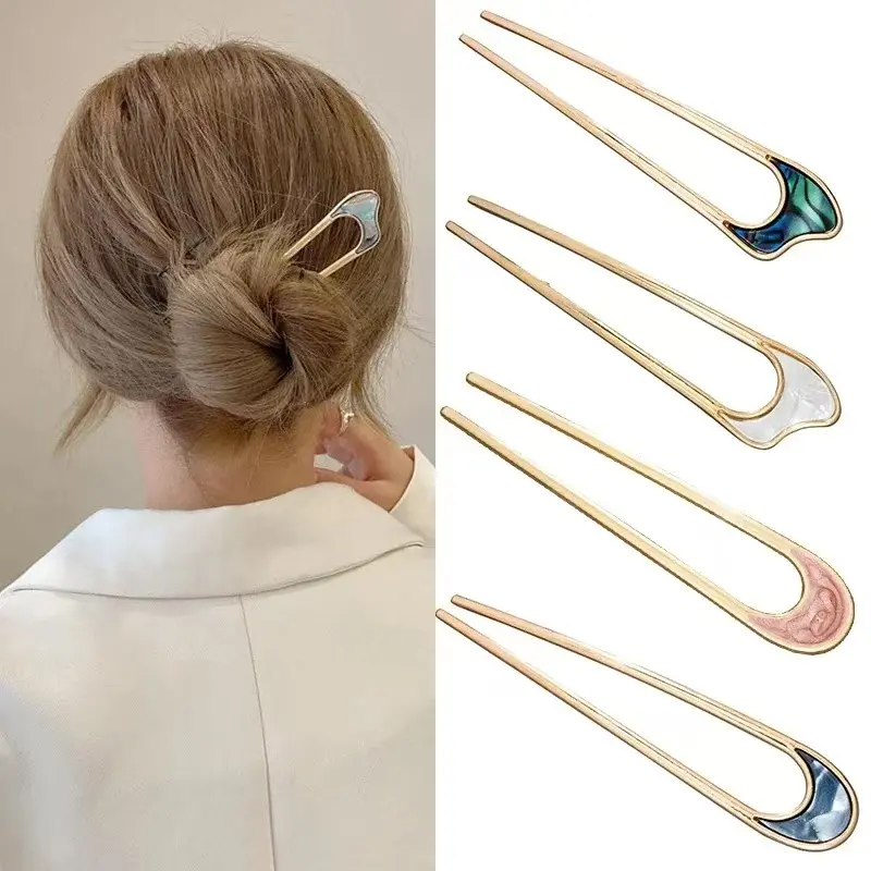 Vintage Metal U Shaped Hairpin Hair Stick Fork French Updo Chignon Bobby Pin for DIY Women Girls Buns Hairstyle Hair Accessories