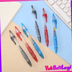 YBL-Pulpen Gel Ink 0.5mm Standar Pulpen Alat Tulis Kantor Sekolah Pena Pen Pencet Tinta Cair Biru Plastik Hitam Stationery