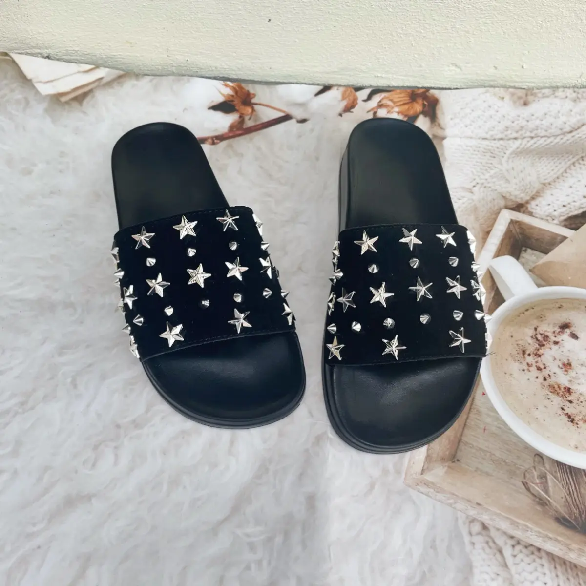 Dép quai ngang thời trang sao đinh Slipper phù hợp nam nữ Cao Su DéP slippery