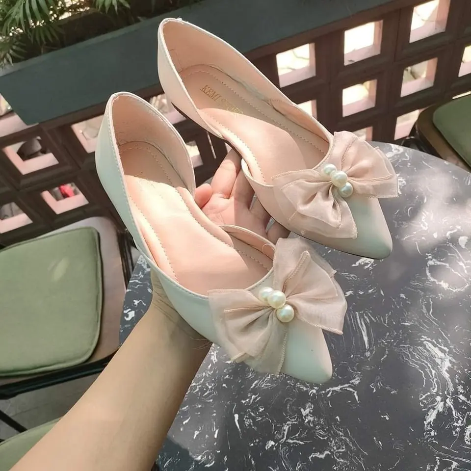 Giày búp bê bigsize có cỡ từ 40-44 gắn nơ 3n G030 Giày Bệt Nữ Shoes