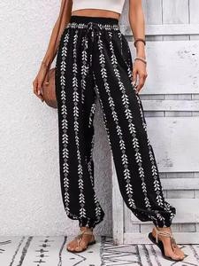 Women's Leaf Print Pants, Casual Comfy Trousers for Summer, Women's Bottoms for Daily Wear