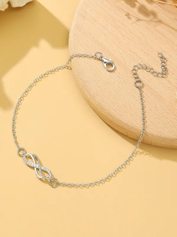 Women  Rhinestone Decor Infinity Charm Anklet for Women, Beach Vacation Matching Jewelry, Fashion Accessory for Party & Daily Wear 6