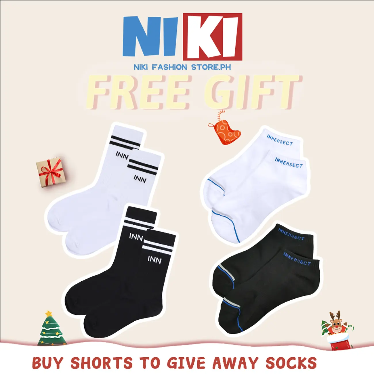 【URBANPIPE FREE GIFT】BUY  SHORTS GET FREE SOCKS  Athletic Socks Lingerie