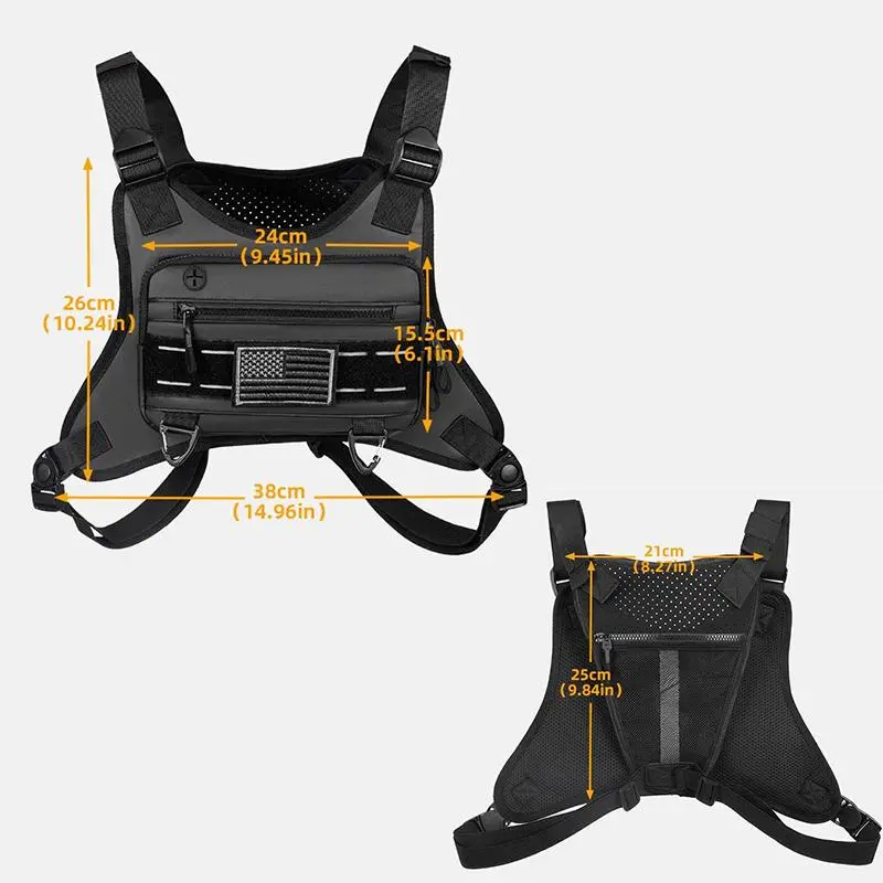 Water Resistant Sports Chest Bag, Breathable Chest Bag with Reflective Velcro & Hook, Multi-use Outdoor Vest Bag for Running Cycling Mountaineering 1