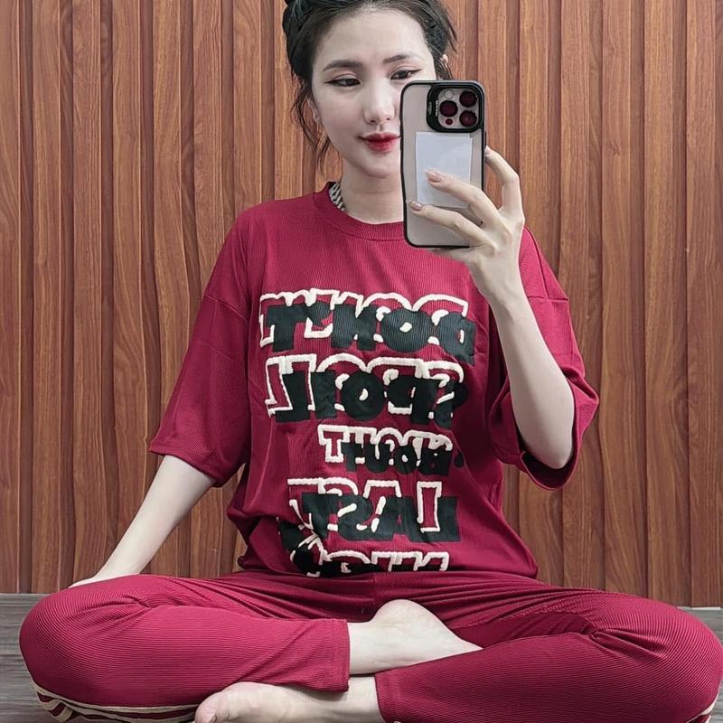 Đồ Bộ Thun Gân in chữ Dont tay ngắn áo rộng quần ôm co giãn