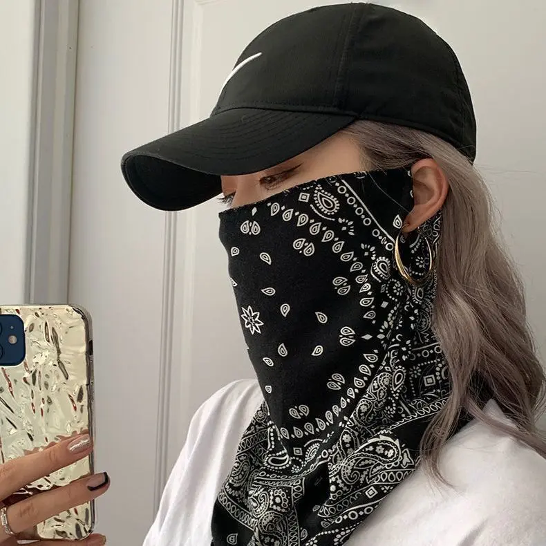 Sun Protection Mask Men's and Women's Ice Silk Ear Hanging Neck Protection Scarf Summer Sun Protection Face Mask Oversleeve Paisley Riding Face Towel Tide
