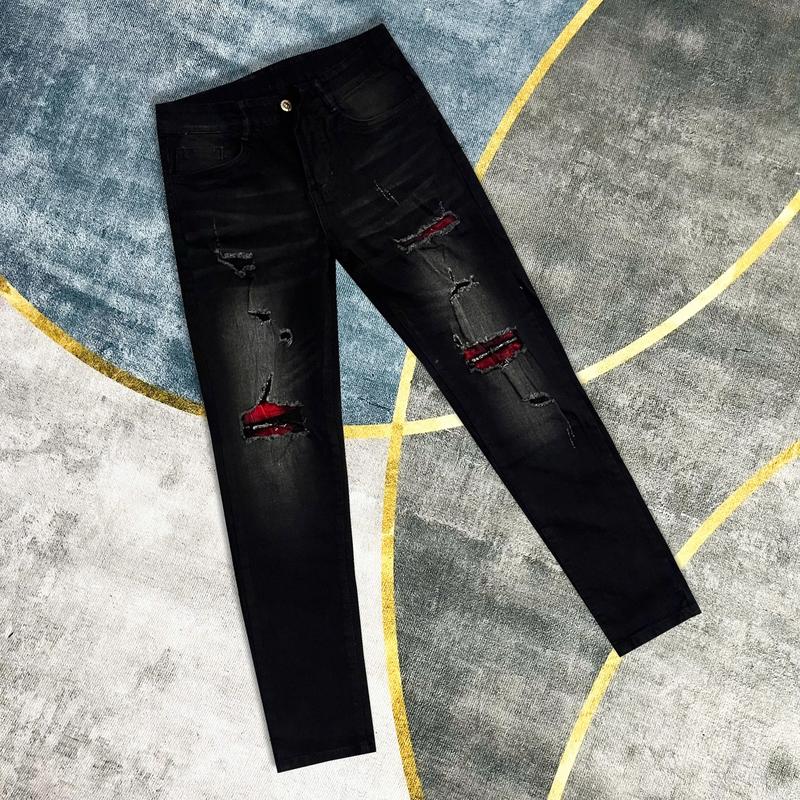 Quần jean nam vá vải boy phố rách gối màu đen chất liệu bò co dãn 4 chiều form dáng skinny đẹp QJN2e62 Menswear Pants Có Túi