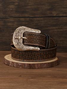 Cinturón de Hebilla de PU con Patrón Étnico Estilo Vaquero Occidental, Diseño Vintage de Cabeza de Toro para Mujeres y Hombres, Accesorios de Moda para Fiesta, Decoración de Ropa Diaria