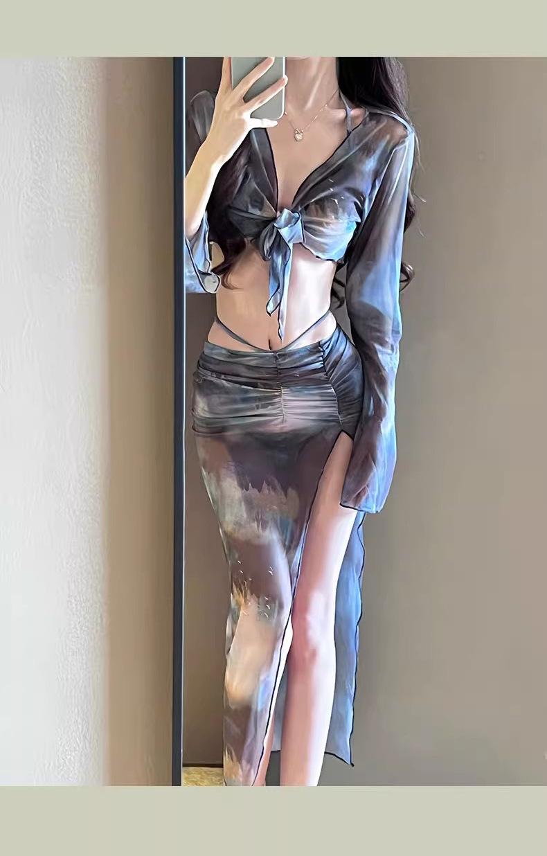 Product Introduction of Áo Tắm Kỳ Nghỉ, Phong Cách Pháp, Bộ Bikini Bốn Mảnh, Dáng Ôm, Váy Xẻ Tà, Hàng Mới Về Mùa Hè 2024 Sport Chạy Bộ 19