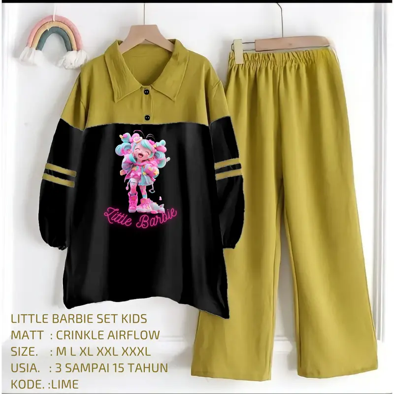 Setelan Anak Berbie Bahan Crinkle Air Flow Kekinian // Setelan Anak Perempuan Terlaris Dan Viral Little Barbie Set Kids Lengan panjang Motif Fashion Lucu 2