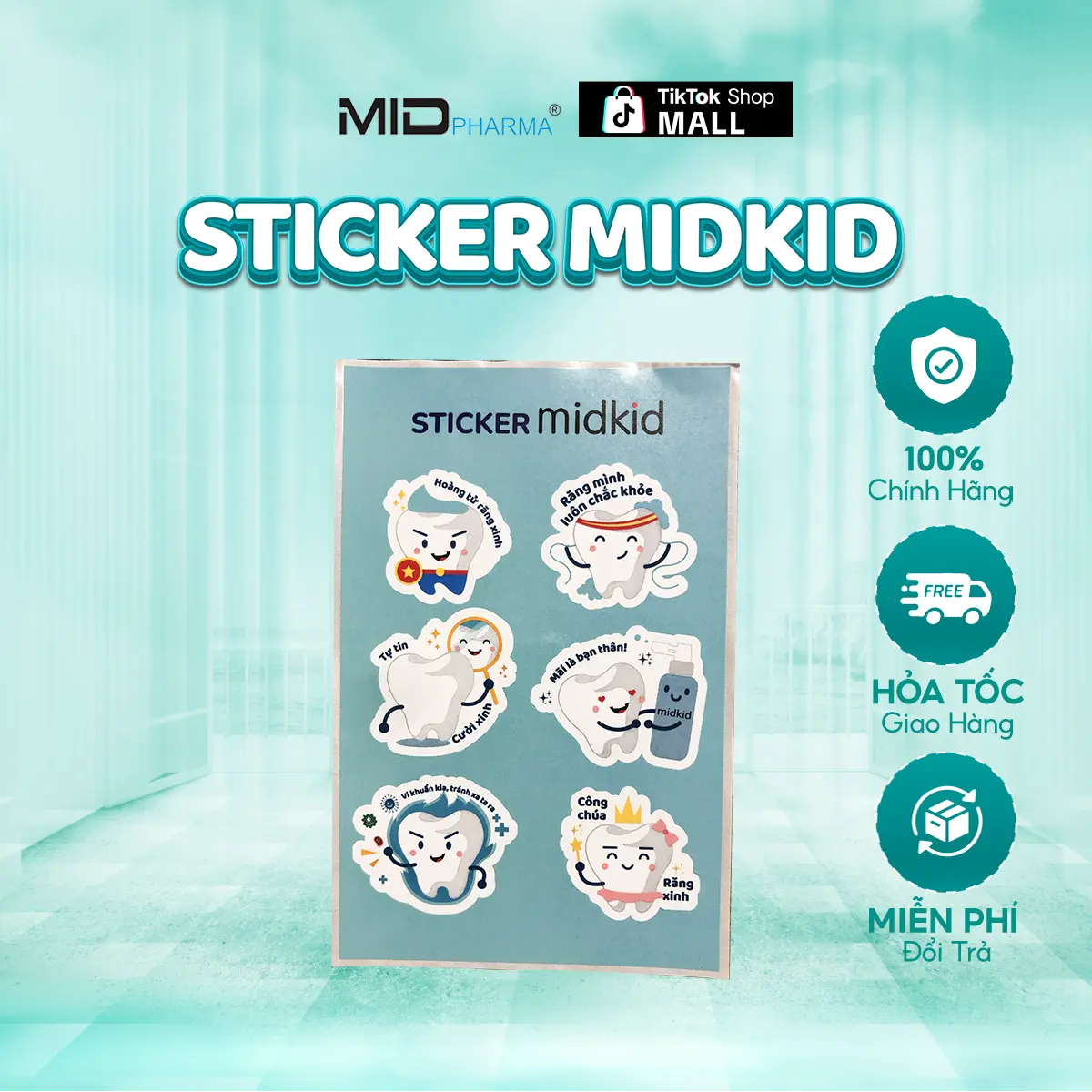 Sticker Midkid hình răng xinh miếng dán cho bé dùng để trang trí, vui chơi