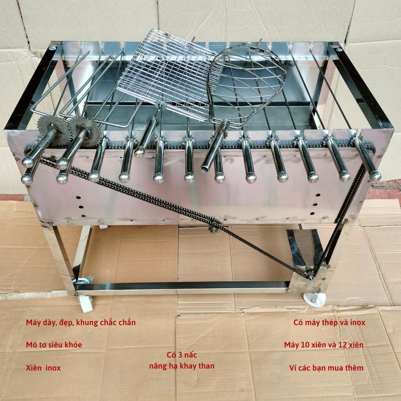 Máy nướng thịt chả mini Bếp nướng than hoa lò quay gà vịt mô tơ tự động mười xiên mười hai xiên