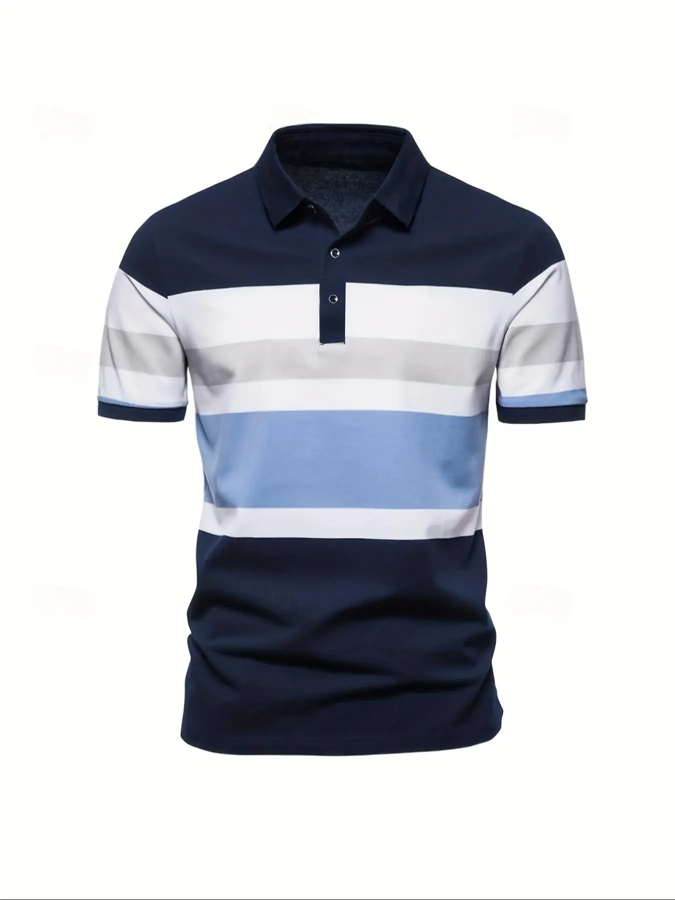 Men's Colorblock Striped Print Polo Shirt, Regular Fit Casual Short Sleeve Collared Top for Summer, Fashion Men's Clothes for Daily Wear