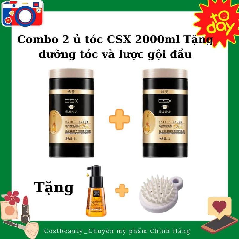Combo 2 Ủ Tóc, Dưỡng Tóc suôn mượt CSX 2000ML Tặng Tinh dầu dưỡng tóc Jckoo 70ml và lược gội đầu silicon _ Costbeauty Nữ Muối