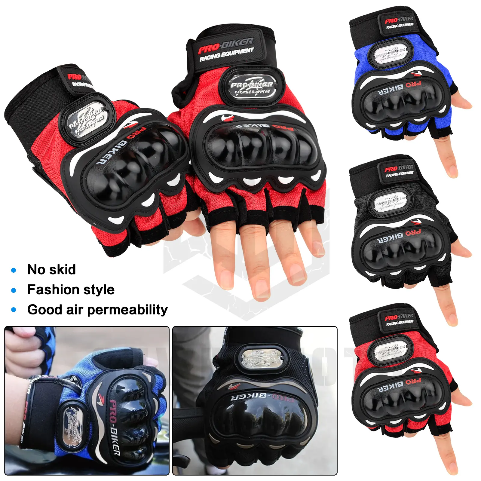 Pro Biker Gloves Motorcycle Riding Glove Half Finger Gloves Sarung Tangan With Knuckle (1 PAIR) Outdoor Safety