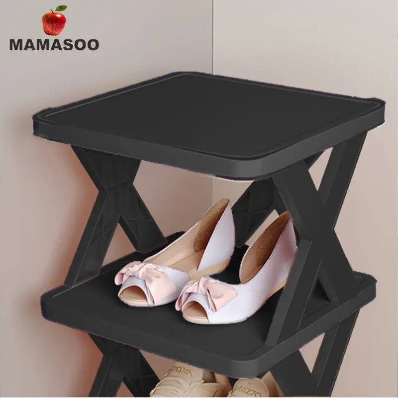 Rak Sepatu & Sandal Susun Plastik Portable Aesthetic / Tempat Sepatu Susun 6 & 8 Susun [Full Black Series] 5