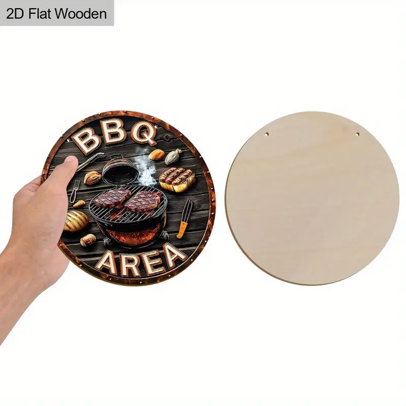 Wooden BBQ Theme Round Hanging Sign, 1 Count Creative Grill Area Hanging Ornament, Wall Decor for Home Garden Balcony Party 4