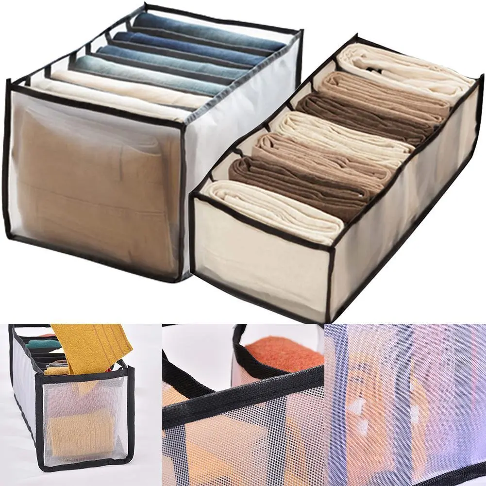 7-Compartment Washable Wardrobe Clothing Storage Box, Jeans Compartment Storage Box, Foldable Wardrobe Drawer Storage Box, Wardrobe Organization Box