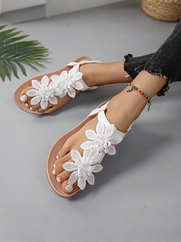 Women's Fashionable Flower Decorated Slingback Sandals, Casual Boho Style Flat Sandals for Beach Vacation, All-match Commuter Shoes for Work & Daily Wear 3