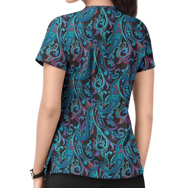 Product Introduction of Women Print Nurse Uniform Plus Size Summer Short Sleeve V-neck Tops Nursing Working Uniform T-shirts Clinic Protective Clothing 6