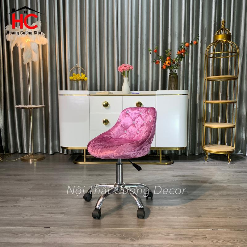 Ghế Spa, Ghế Bánh Xe Xoay Có Tuỳ Chỉnh Cao Thấp 35-50cm Mẫu Bọc Nỉ Đính Đá ( Kèm Ảnh Thật ) 2
