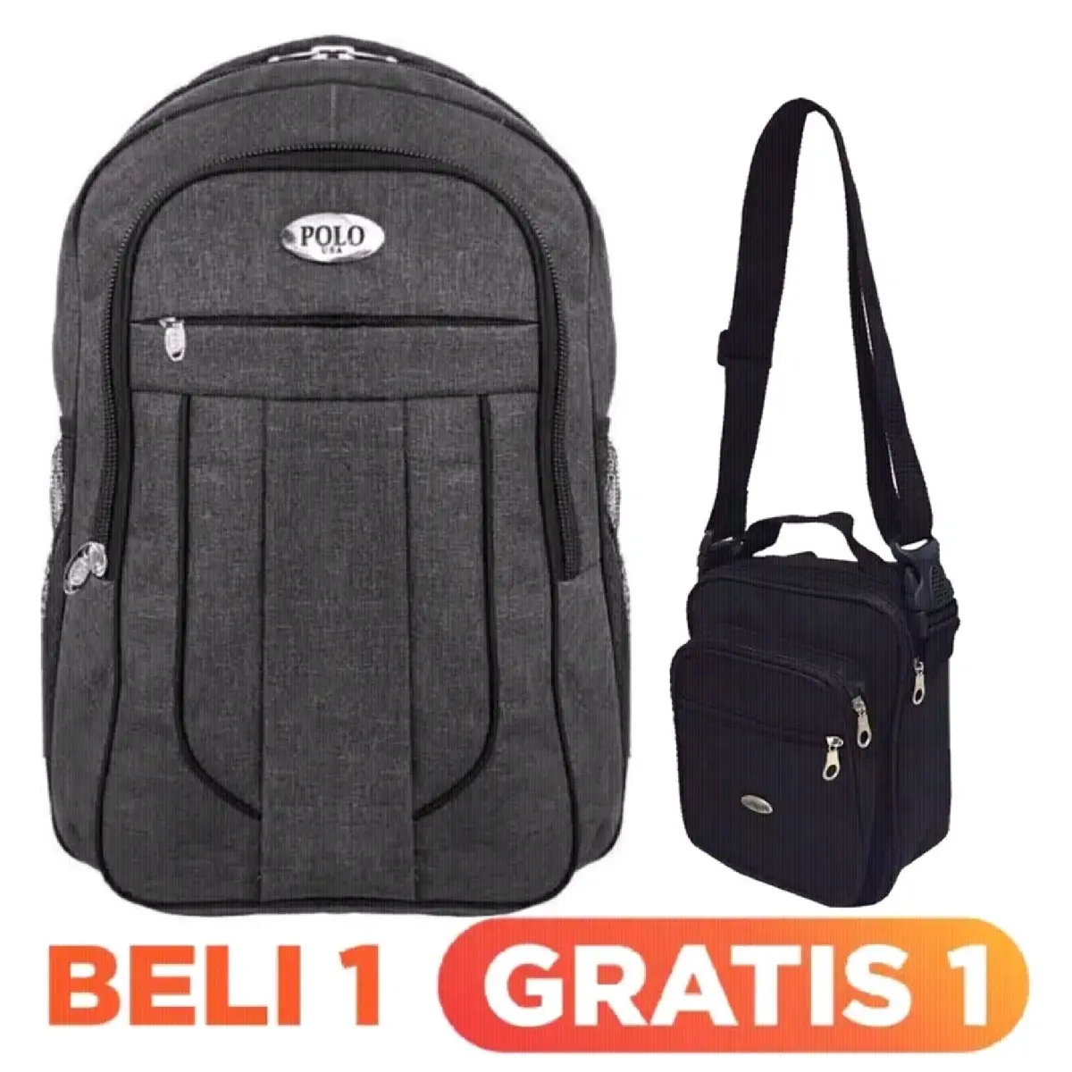 tas ransel pria wanita sekolah kuliah kerja polo abu Kanvas