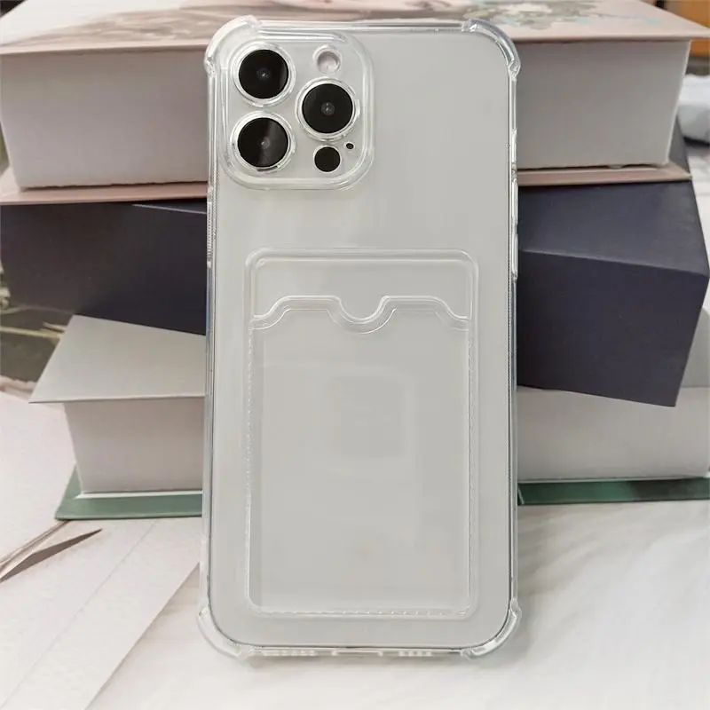 Minimalist Phone Case with Card Slot, Clear Anti-drop Phone Protective Cover, Phone Accessories Compatible with iPhone 16 15 14 13 12 18 7 Plus Pro Max Mini Series, Casing 4