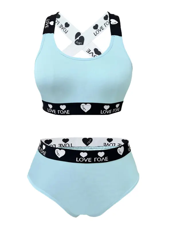【Plus Size】 Women's Heart Print Criss Cross Backless Bra & Panty Set, Sexy Comfy Breathable Underwear Set for Daily Wear, Women's Underwear Set for All Seasons 5