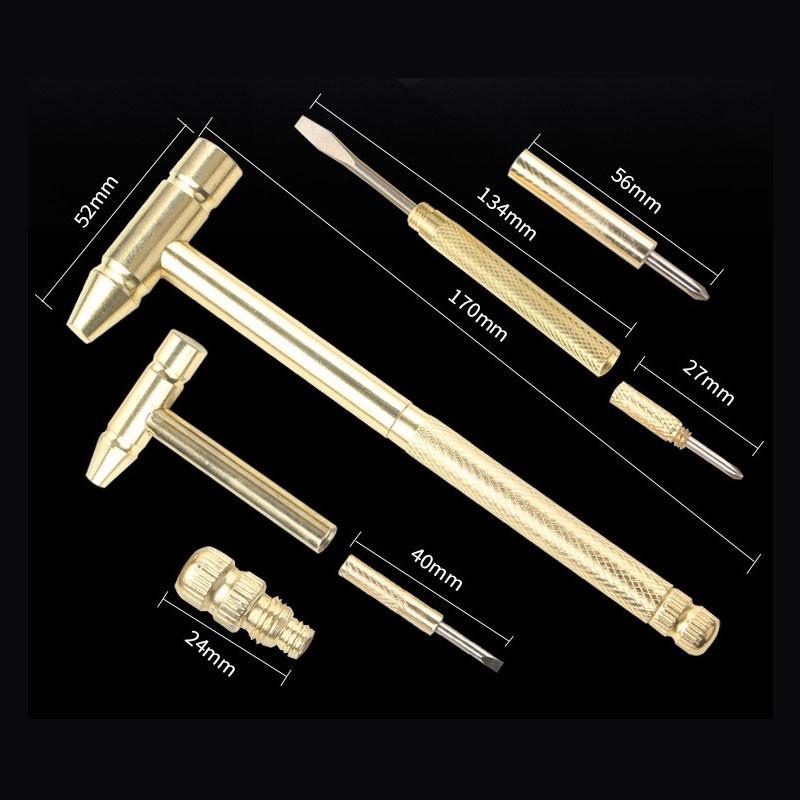 Product Introduction of Outdoor multifunctional small iron hammer, household small hammer, six in one copper plated hammer with small screwdriver inside 0