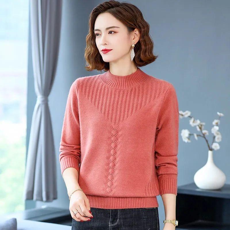 Áo Len Cao Cấp Cho Mẹ, Dành Cho Phụ Nữ, Hàng Mới Về, Cổ Tròn, Dáng Rộng Vừa Vặn, Che Bụng, Thích Hợp Cho Mùa Xuân, Mùa Thu Và Mùa Đông, Áo Len Mặc Trong, Màu Trơn 2